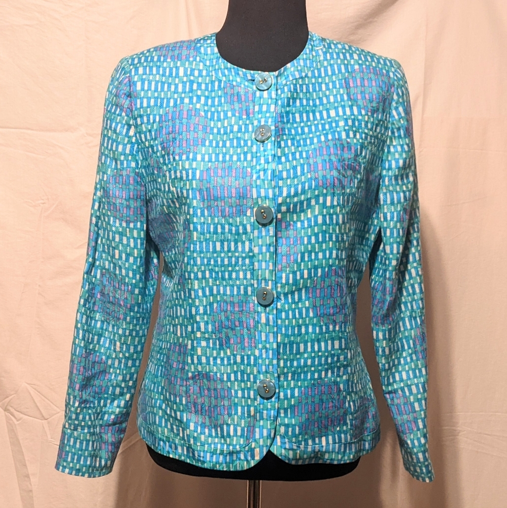 Vntg 80's UMI Collection Silk Blend Lined Brocade Fabric Cropped Blazer